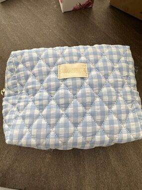 Lisa watier  Quilted Gingham Cosmetic Pouch - Light Blue